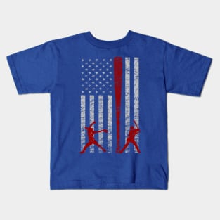 Fastpitch Softball American Flag Grunge Love Softball Patriotic USA Softball Kids T-Shirt